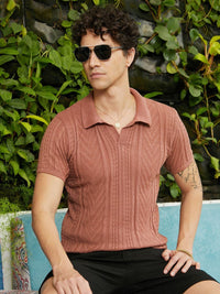 Campus Sutra Men Self Design Polo Collar Cotton T-shirt