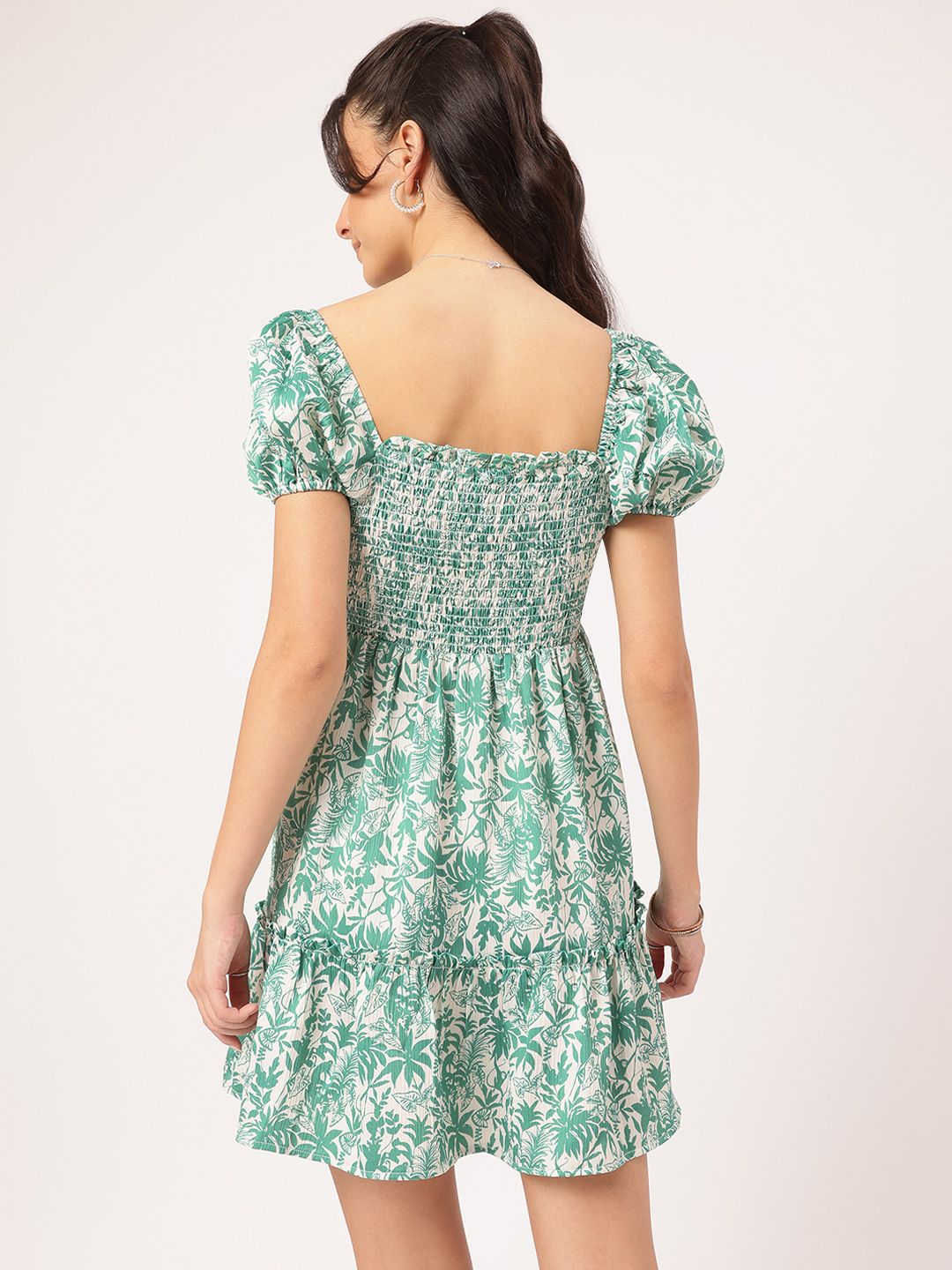 DressBerry Timelessly Trendy Printed Smocked Fit & Flare Mini Dress