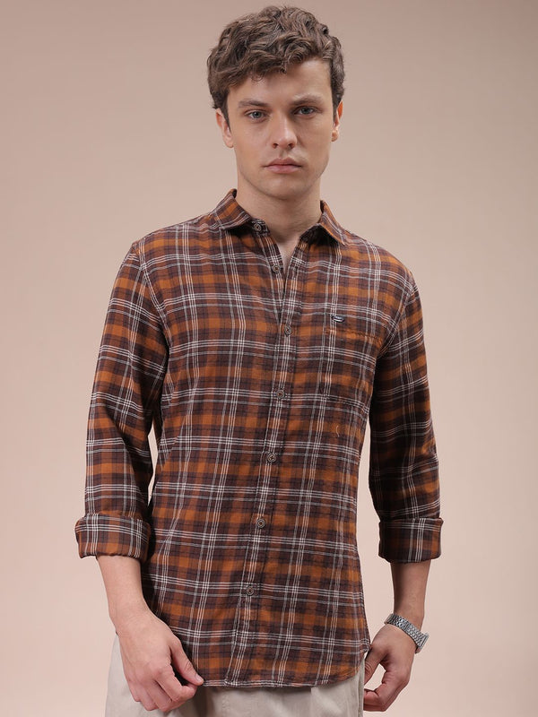 Garage Co India Cutaway Collar Colar diperiksa Kapas Slim Fit Casual Shirt