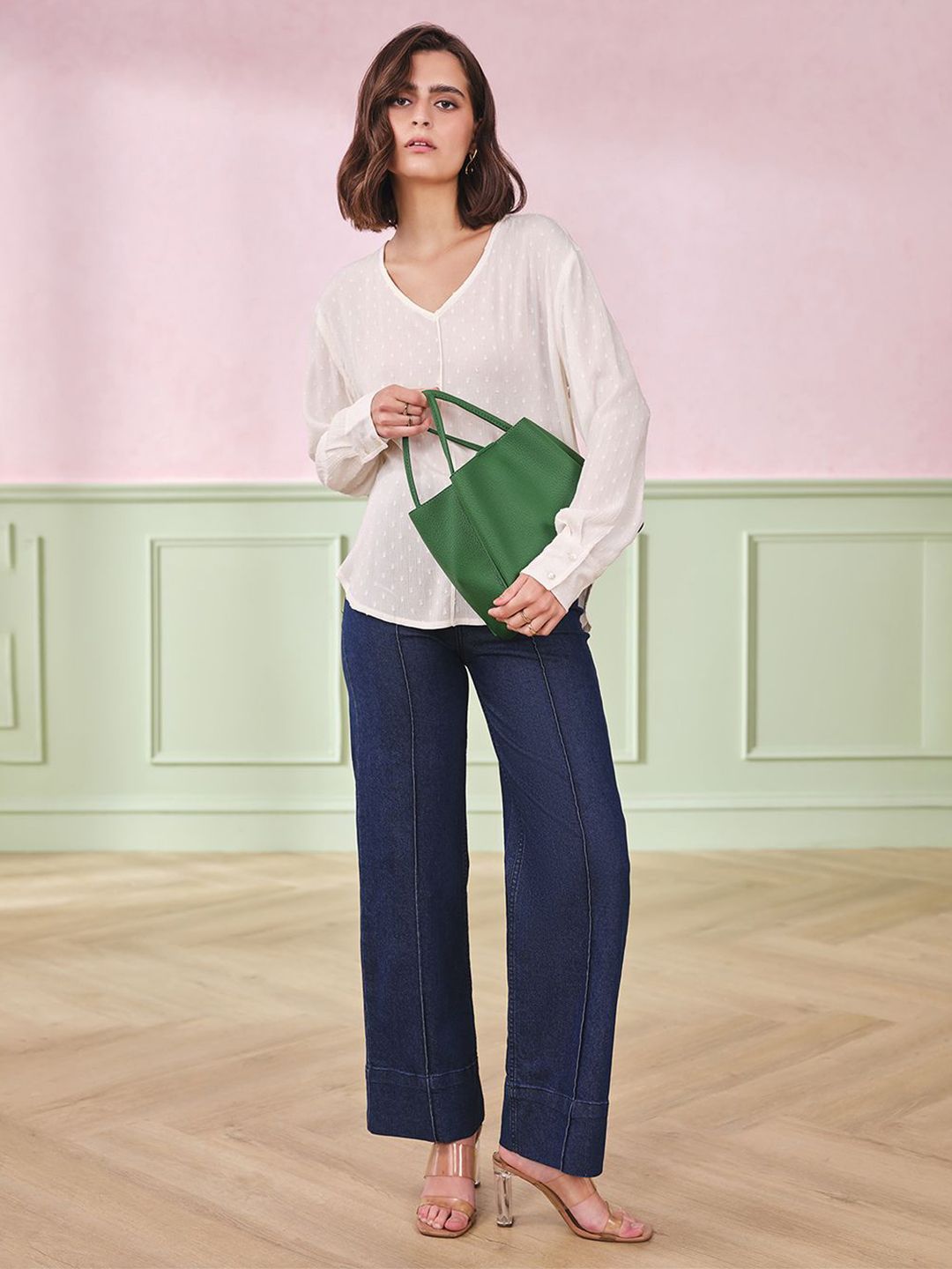 AND Women V-Neck Semi Sheer Regular Top