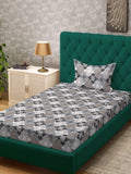 Myntra Elegant Homes Kelabu & Putih Geometrik 400 TC Cadar Tempat Tidur Single dengan 1 Sarung Bantal