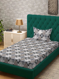 Myntra Elegant Homes Kelabu & Putih Geometrik 400 TC Cadar Tempat Tidur Single dengan 1 Sarung Bantal