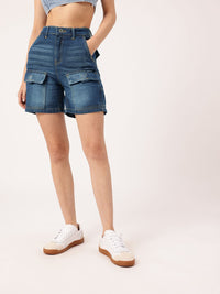 DressBerry Women Urban Edge Bermuda Fit Faded Denim Cargo Shorts