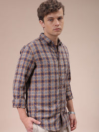 The Indian Garage Co Men Cutaway Collar Checked Slim Fit Casual Shirt
