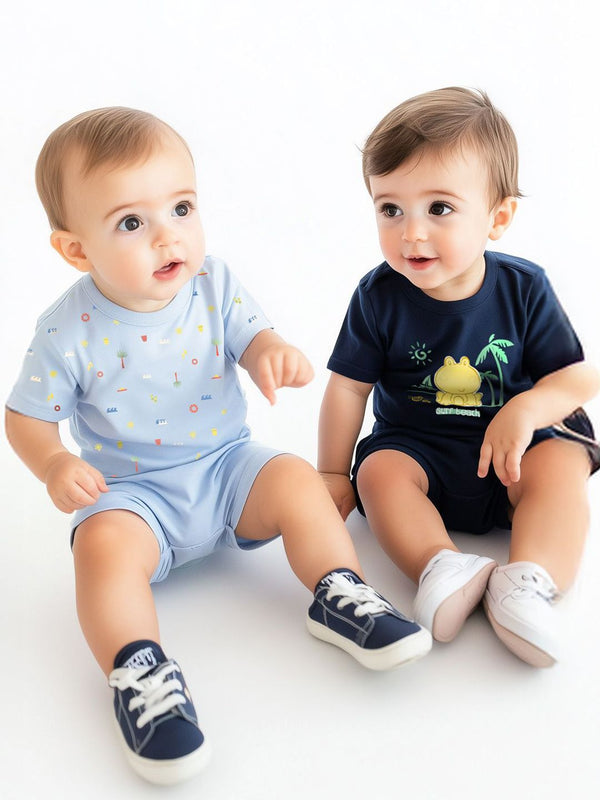 Nauti Nati Infants' Cotton Pack of 2 Ocean Print T-shirt