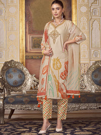KALINI Floral Embroidered Thread Work Kurta with Trousers & Dupatta
