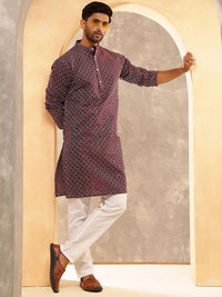Anouk Geometric Embroidered Thread Work Band Collar Silk Cotton Kurta with Pyjamas