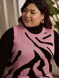 Berrylush Curve Women Plus Size Printed Crop Pullover Sweater