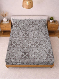 Myntra Elegant Homes Brown & Grey Geometric 300 TC King Bedsheet with 2 Pillow Covers