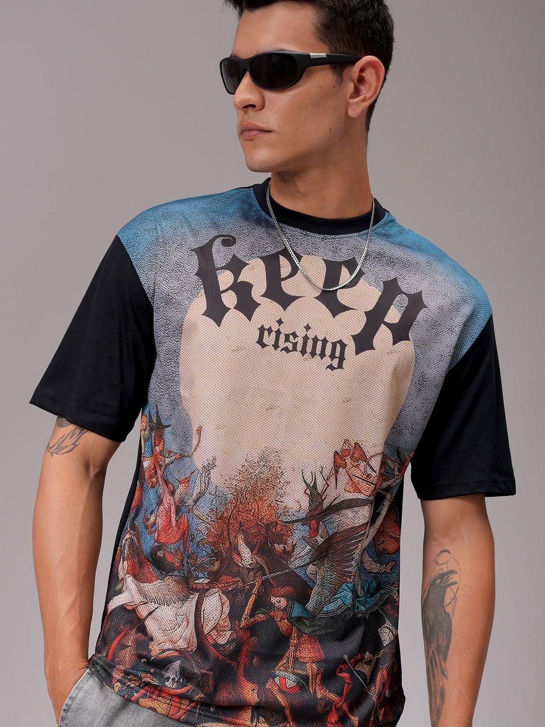 The Indian Garage Co Men Graphic Printed Round Neck Cotton Boxy T-shirt