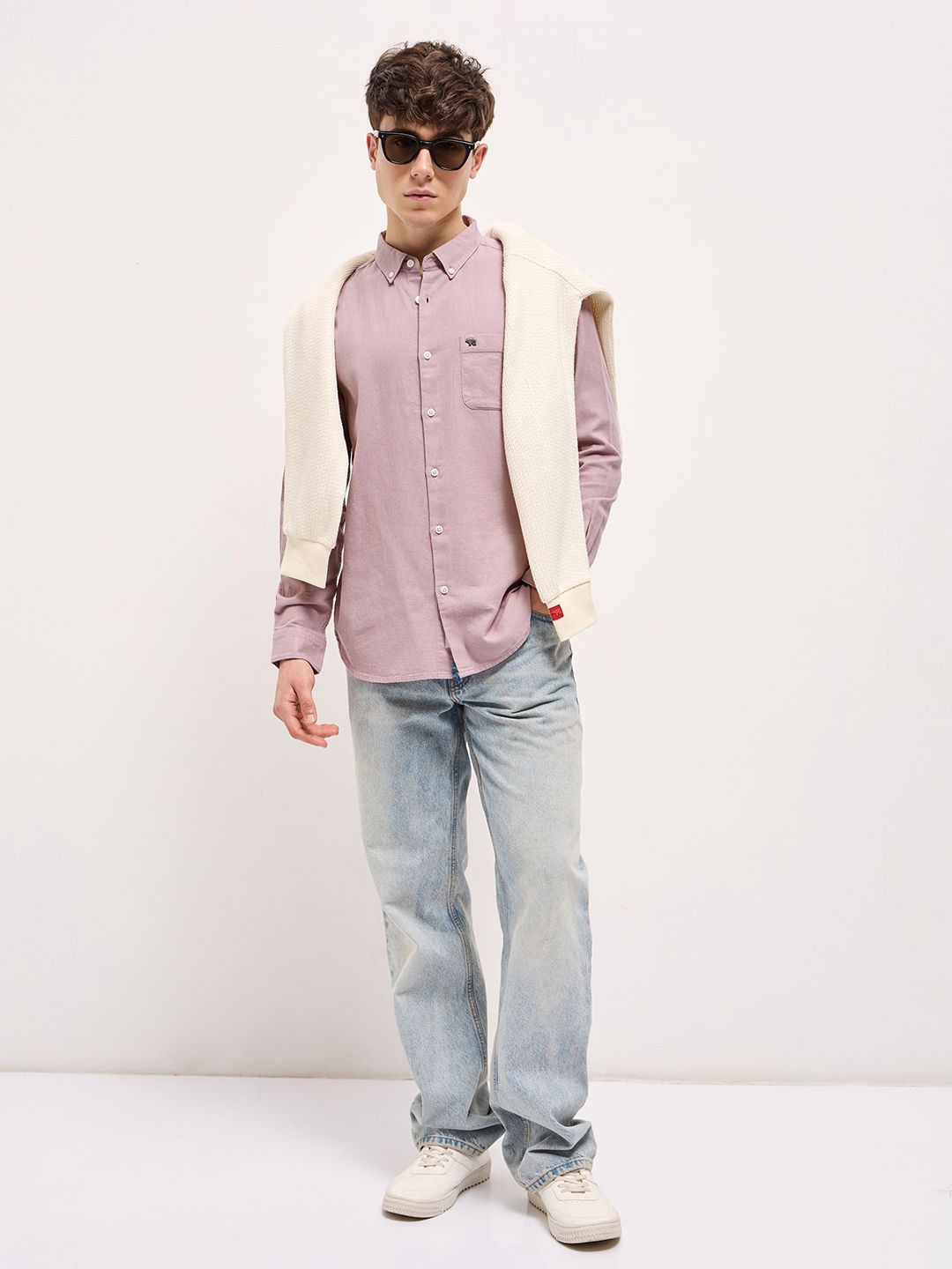 THE BEAR HOUSE Men Button-Down Collar Solid Slim Fit Cotton Shirt