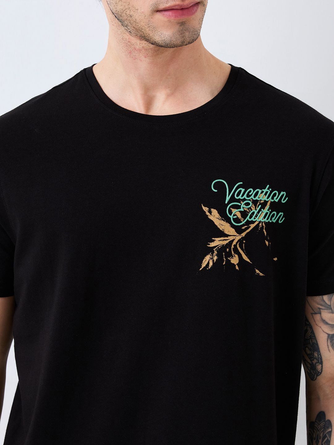 SPYKAR Men Typography Printed Round Neck Cotton Slim Fit T-shirt