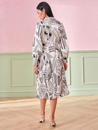 AND Abstract Printed Shirt Collar A-Line Midi Dress