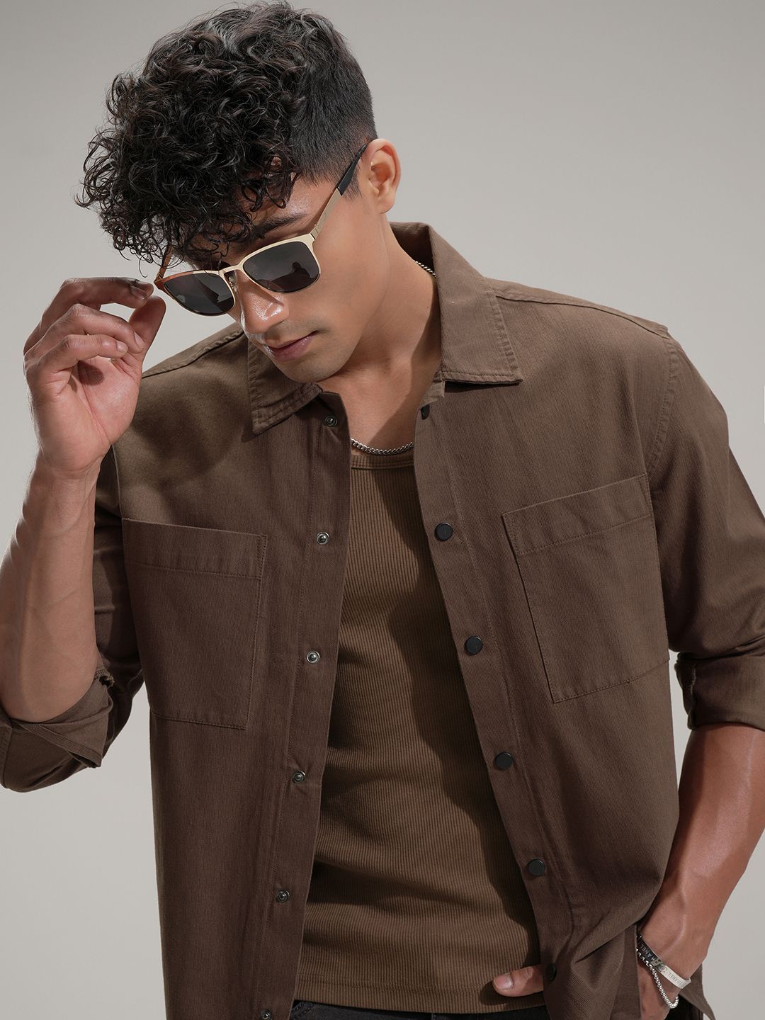 HIGHLANDER Men Comfort Relaxed Fit Textured Spread Collar Cotton Casual Shirt