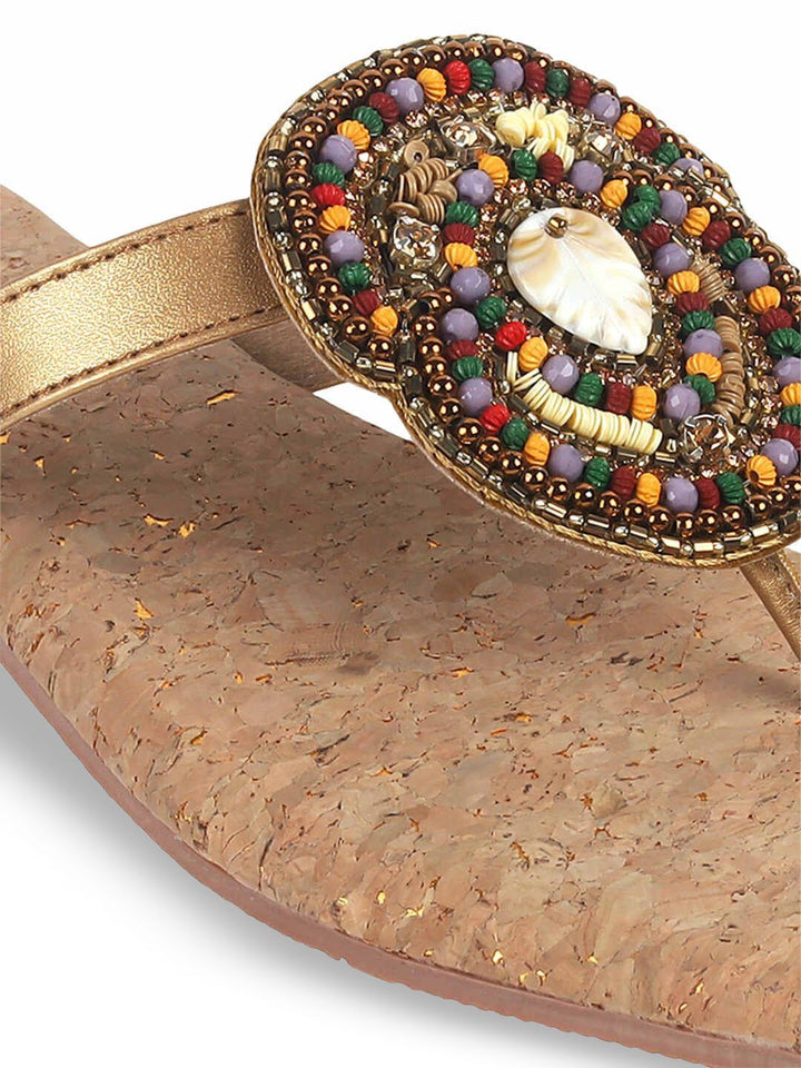 Mochi Women Embroidered Open-Toe Flats