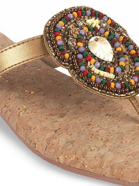 Mochi Women Embroidered Open-Toe Flats