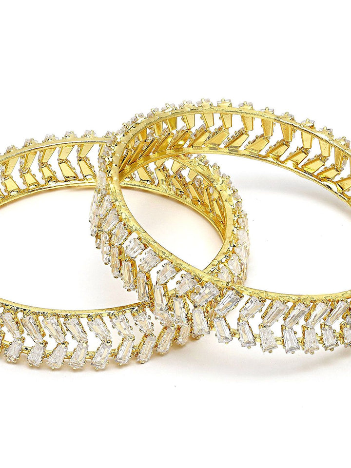 KARATCART Set Of 2 Gold Plated CZ Stone Studded Bangles