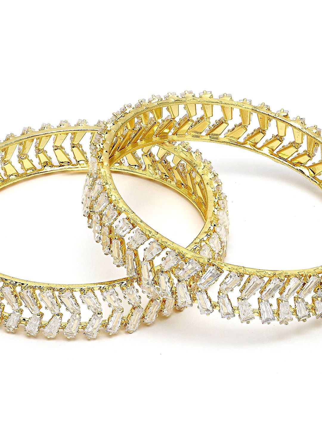 KARATCART Set Of 2 Gold Plated CZ Stone Studded Bangles