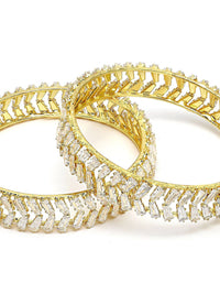 KARATCART Set Of 2 Gold Plated CZ Stone Studded Bangles