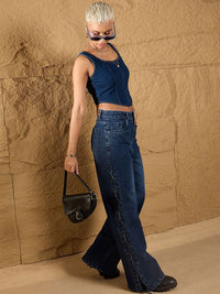 SASSAFRAS Women Straight Fit High-Rise Low Distress Stretchable Jeans