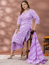 Mamicha Floral Printed Mirror Work Straight Kurta With Palazzo & Dupatta