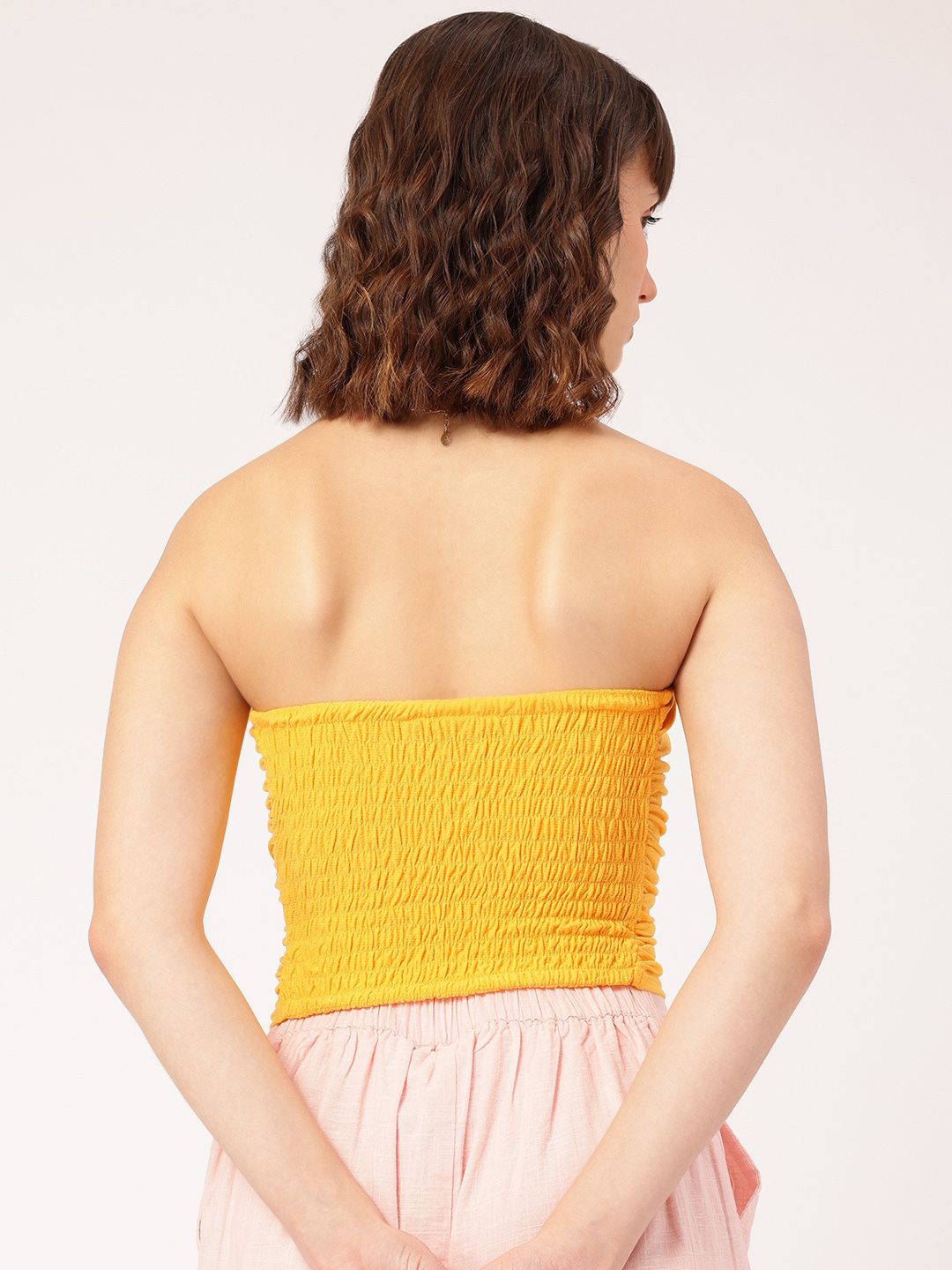 DressBerry Sunshine Style Textured Knit Smocked Bandeau Top