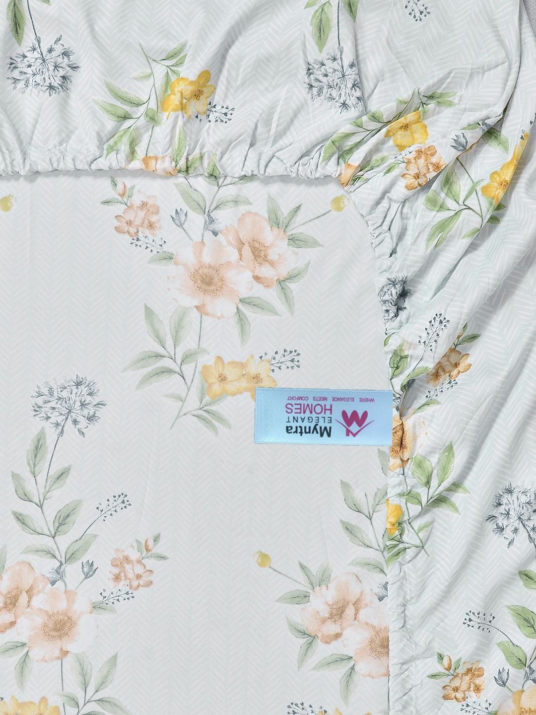 Myntra Elegant Homes White & Yellow Floral 300 TC King Cadar dengan 2 Sarung Bantal
