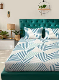 Myntra Elegant Homes Green Abstract Polycotton 300 TC King Fine Bedsheet dengan 2 Sarung Bantal-98 x 89 inci