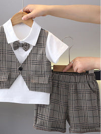 YK Boys Checked 4-Piece Suit