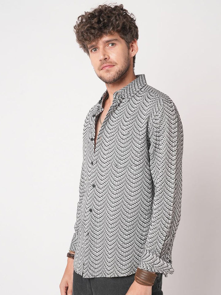 VASTRADO Men Slim Fit Textured Spread Collar Cotton Casual Shirt
