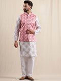 Anouk Geometric Printed Linen Straight Kurta With Pyjamas & Nehru Jacket