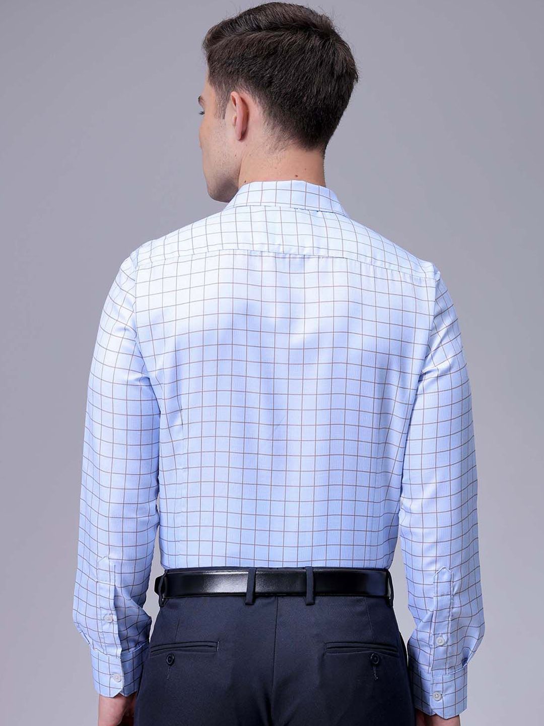 The Indian Garage Co. X Luxe Men Slim Fit Cutaway Collar Grid Tattersall Checked Formal Shirt
