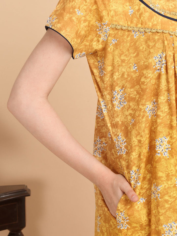 Sweet Dreams Women Printed Pure Cotton Maxi Nightdress