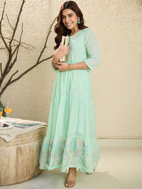 Indo Era Floral Embroidered Thread Work A-Line Pure Cotton Kurta