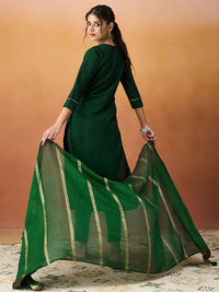 KALINI Ethnic Motifs Embroidered V-Neck Straight Kurta With Trousers & Dupatta