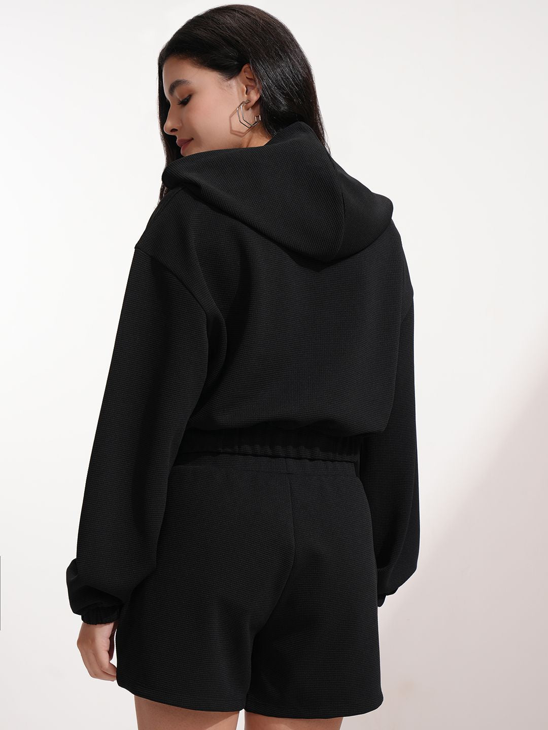 ESPYR By Tokyo Talkies Hooded Self Design Sweatshirt With Shorts