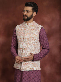 Anouk Embroidered Thread Work Regular Kurta Churidar & Nehru jacket