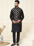 SOJANYA Mandarin Collar Silk Cotton Straight Kurta with Churidar & Nehru jacket