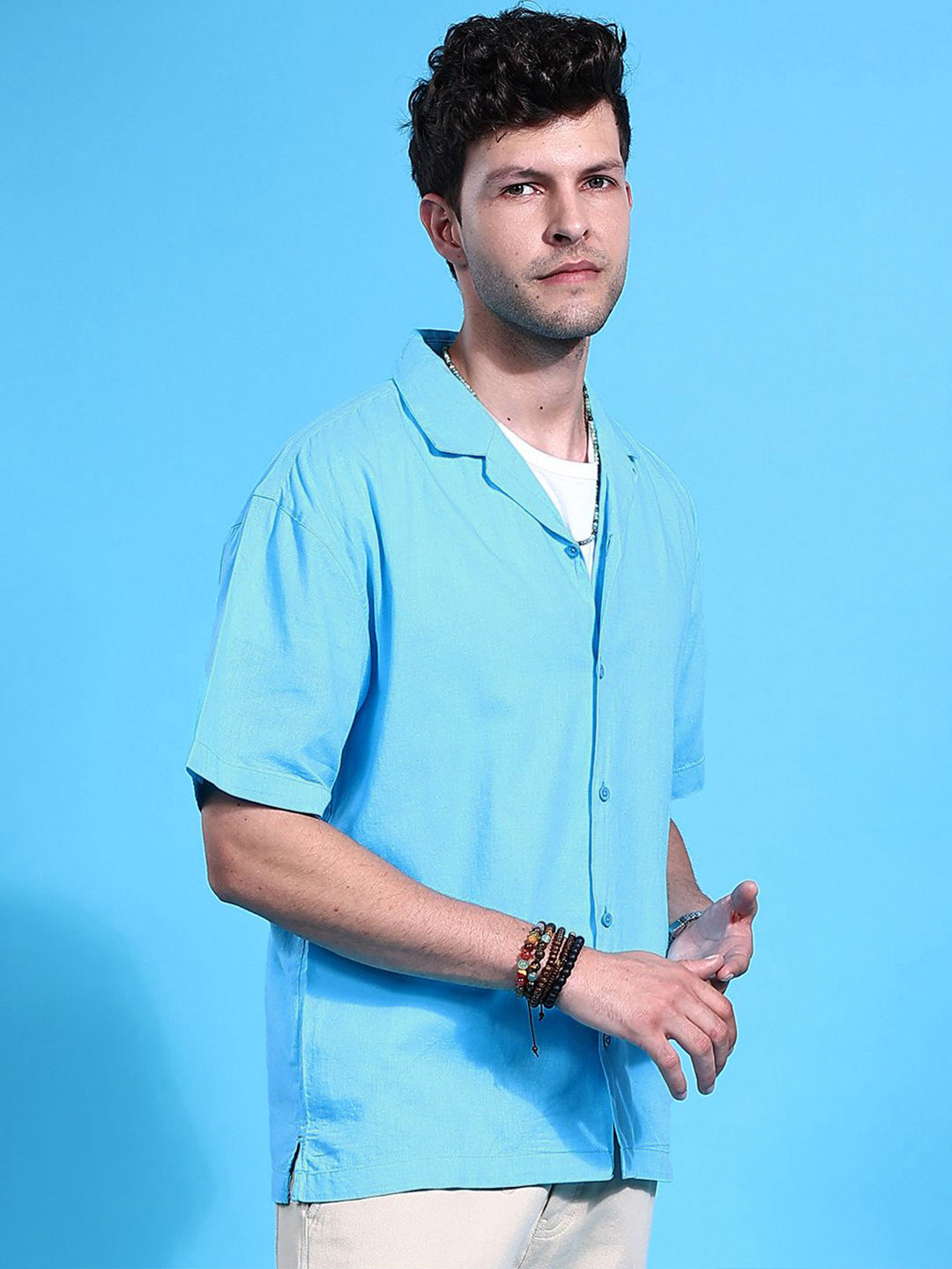 The Indian Garage Co Men Cuban Collar Relaxed Fit Pure Cotton Resortwear Shirt