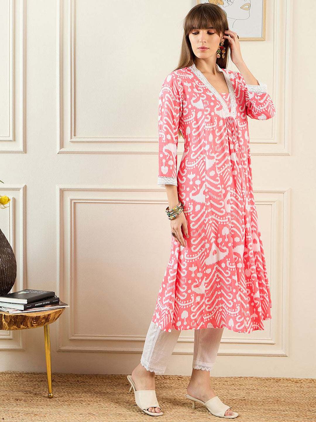 Indo Era Abstract Printed Pleated A-Line Kurta