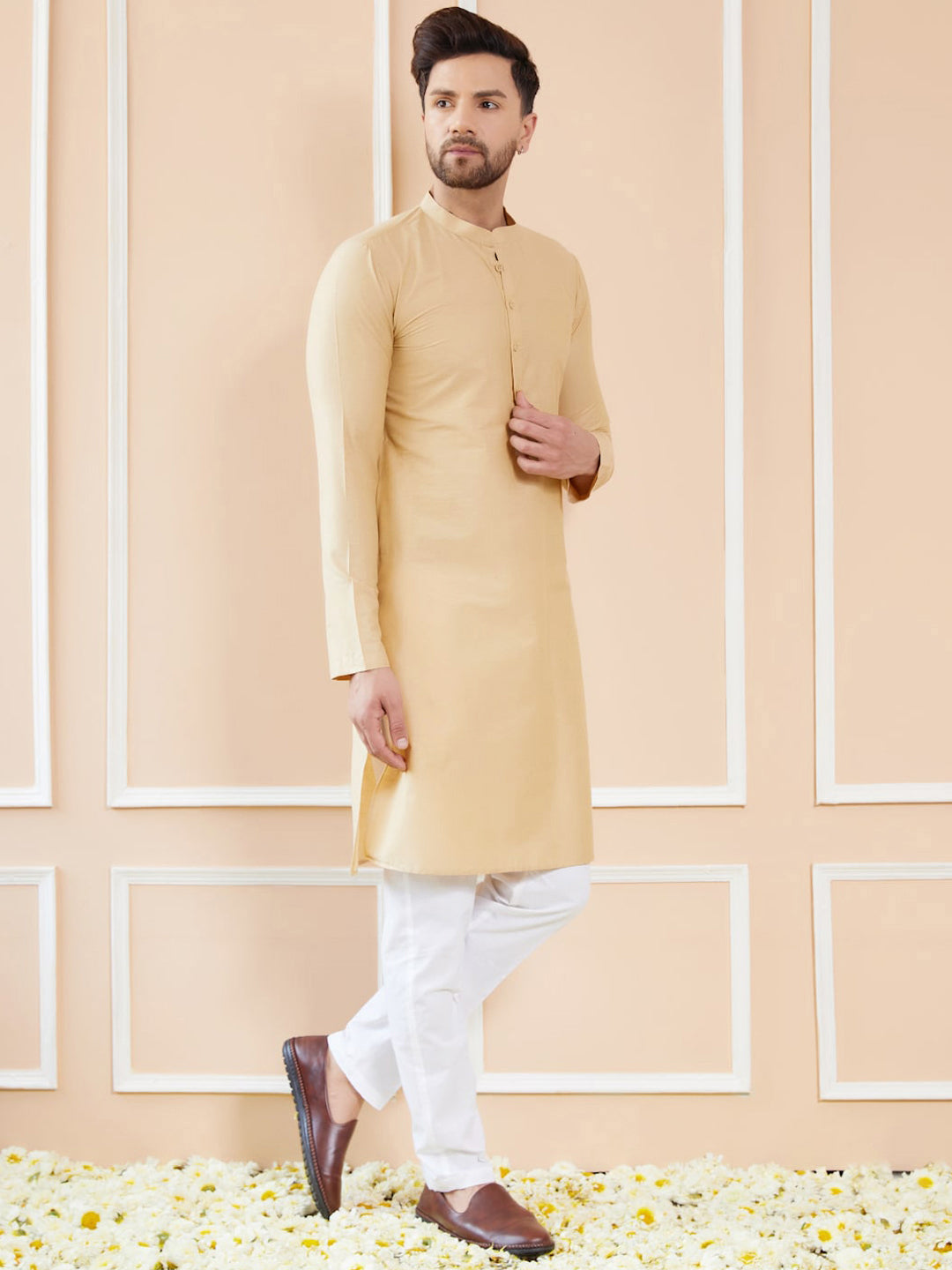 See Designs Mandarin Collar Pure Cotton Straight Kurta