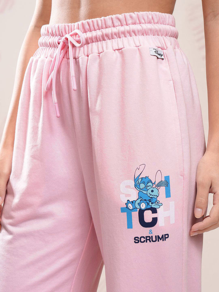 Tokyo Talkies Disney Women Stitch Printed Pure Cotton Boxy Fit T Shirt With Pant Co Ords