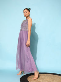STREET 9 Women Elegant Lavender Solid Maxi Dress
