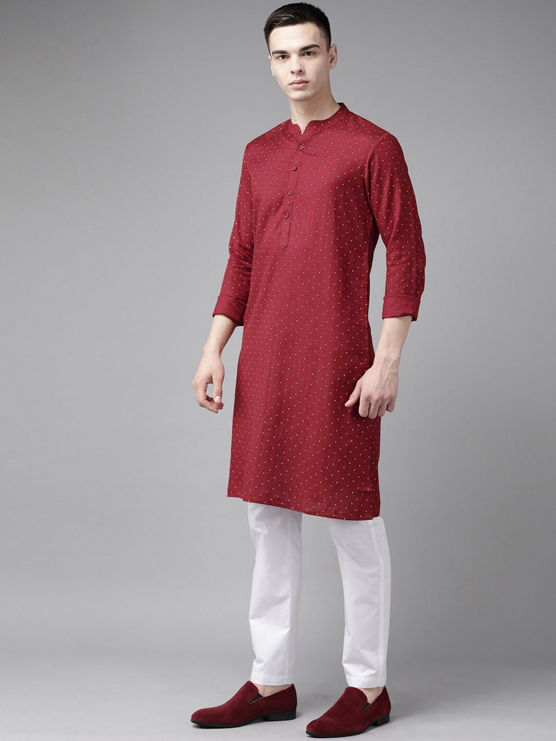 See Designs Bandhani Printed Band Collar Straight Kurta
