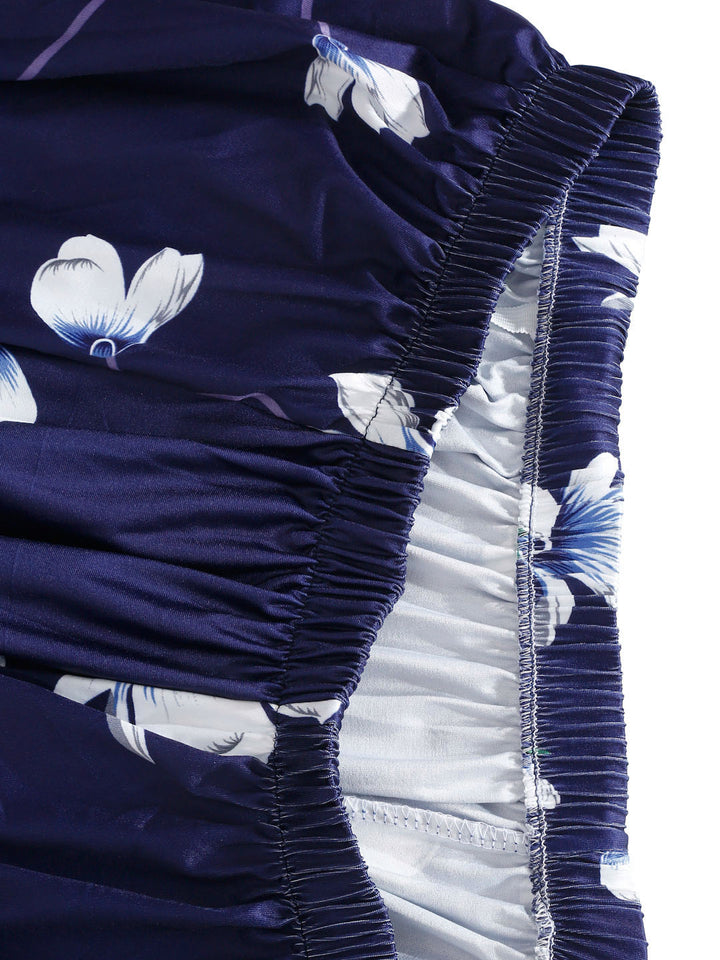 Sarung Sofa 3 Tempat Duduk Bercetak Cortina Biru & Putih