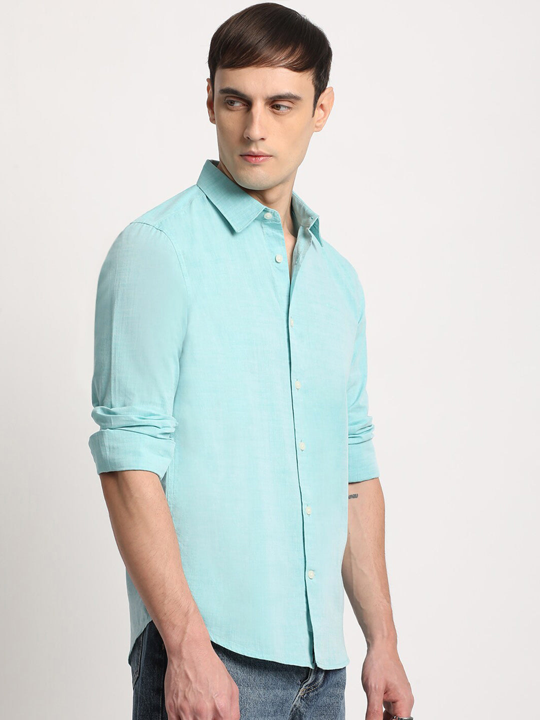 THE BEAR HOUSE Slim Fit Spread Collar Pure Cotton Casual Shirt