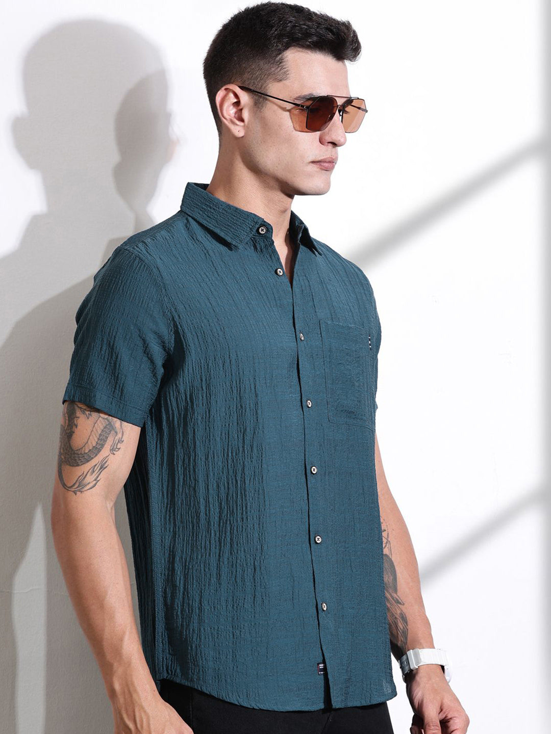 Thomas Scott Men Smart Slim Fit Spread Collar Textured Casual Shirt