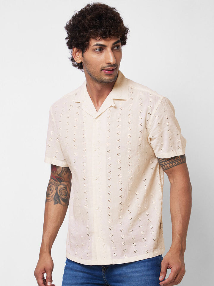 SPYKAR Self Design Cuban Collar Cotton Casual Shirt