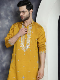 Jompers Geometric Embroidered Mandarin Collar Mirror Work Cotton Silk Straight Kurta