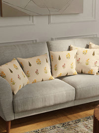 URBAN SPACE White & Yellow 5 Pieces Floral Printed Cotton Square Cushion Covers